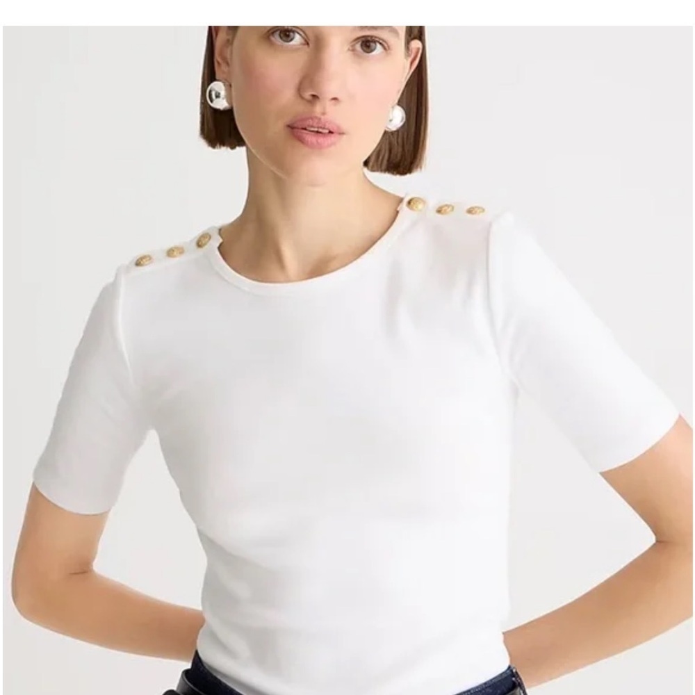 J. Crew Perfect-fit elbow-sleeve T-shirt with buttons White